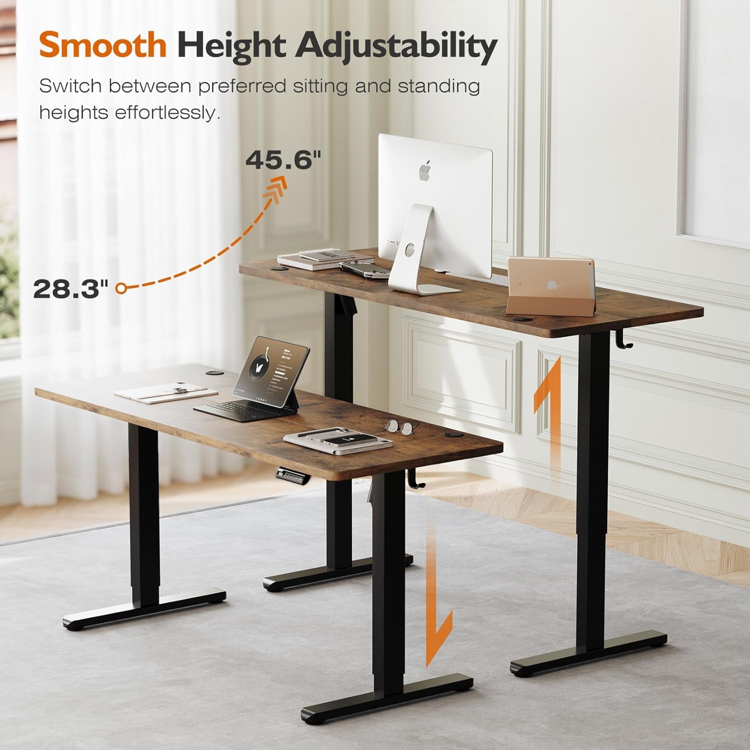 Electric Standing Desk 55X24 Inches，Height Adjustable Sit Stand up Desk for Home Office, Ergonomic Computer Workstation with 178LBS Load Capacity & Quiet Motor, Two-Piece Desktop, Rustic Brown