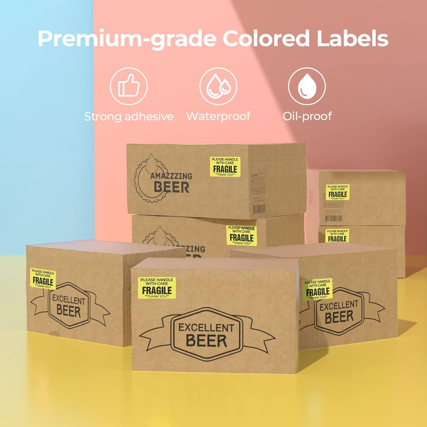 2.25"X1.25" Thermal Sticker Labels, Yellow Self-Adhesive Barcode Label Paper for Direct Thermal Printer and Business, Multi-Purpose Rectangle Address Shipping Mailing Sticker,1000 Sheets/Roll
